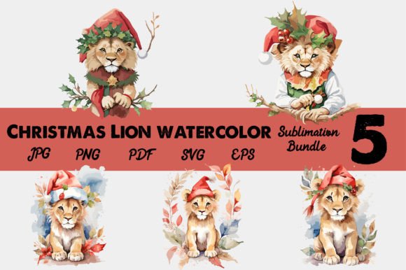 Christmas Lion Graphics for T-Shirt Designs