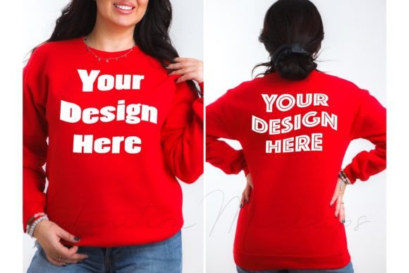 Front and Back Gildan Sweatshirt Mockup for Graphics