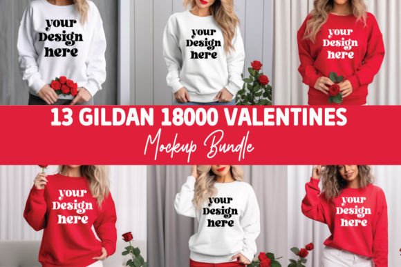 Gildan 18000 Valentines Mockup Bundle: Graphics for Hoodies Sweatshirts