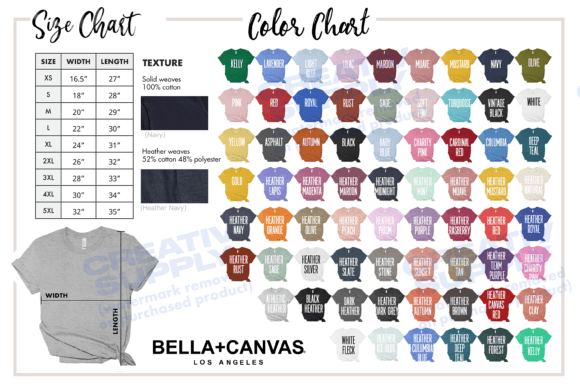 Graphics for T-Shirts: Bella 3001 Color Chart