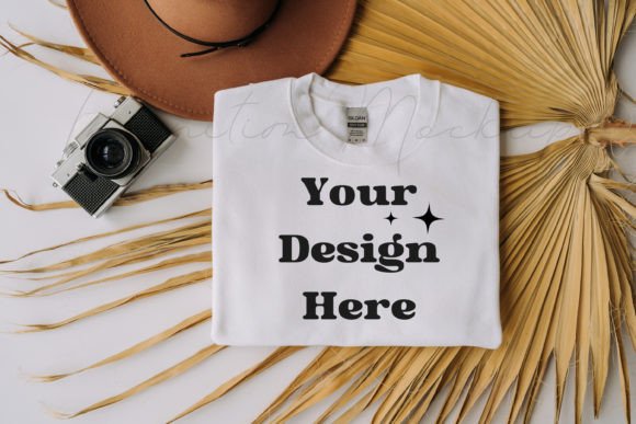 White Sweatshirt Mockup Gildan 18000 Graphics for Hoodies Sweatshirts